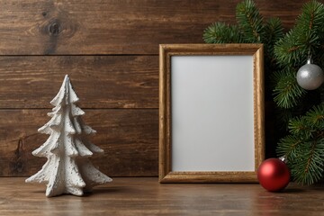 Obraz premium Mockup frame with Christmas decoration