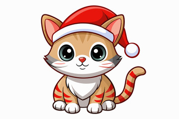 Christmas baby Cat vector art with Santa Claus hat, Funny christmas cat illustration on white background