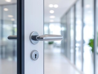 modern door handle on white door 
