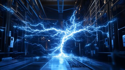 Obraz premium blue white electric lighting, abstract electrical background