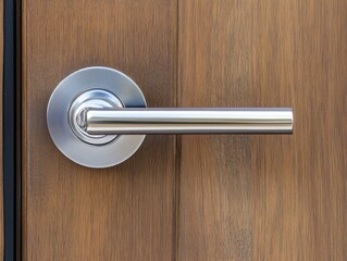 modern door handle on wooden door