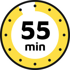 55 minutes timer, clock, stopwatch icons. Countdown timer