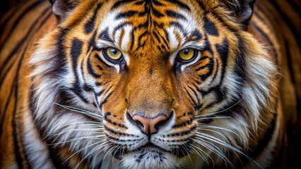 Fototapeta premium Close up of a fierce tiger staring directly into the camera, wildlife, predator, carnivore, feline, hunter, powerful, majestic
