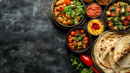 Assortment of Middle Eastern Dishes with Flatbreads