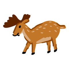 Cute deer cartoon isolated on white background. Funny vector moose. Cheerful elk