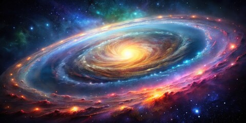 Obraz premium Mesmerizing galaxy with spiral arms radiating light and colorful nebulae , galaxy, spiral, arms, light, energy, cosmic