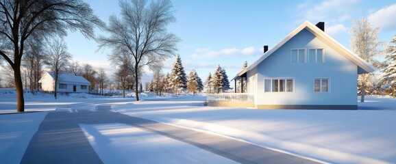 Elegant White Winter House Front View