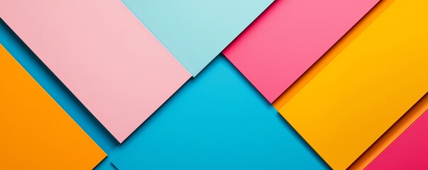 Vibrant and colorful abstract composition of geometric shapes in blue, pink, and yellow hues, perfect for modern design projects.