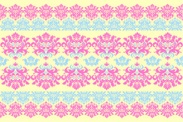 Pink and Yellow Damask Seamless Pattern: Elegant and intricate, this seamless damask pattern in shades of pink and yellow evokes a sense of classic luxury and sophistication. for textiles,wallpaper, 