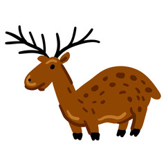 Cute deer cartoon isolated on white background. Funny vector moose. Cheerful elk