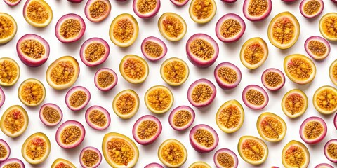 Passion fruit pattern background isolated on white, passion fruit, exotic, tropical, vibrant, colorful, botanical, summer
