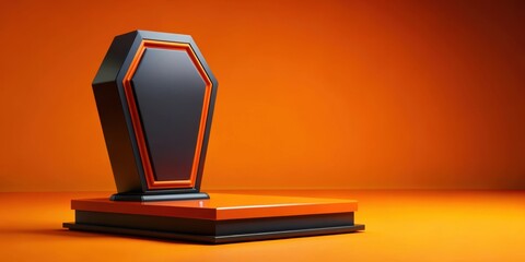 Halloween podium pedestal coffin with orange and black colors for product placement mockup, Halloween, podium, pedestal