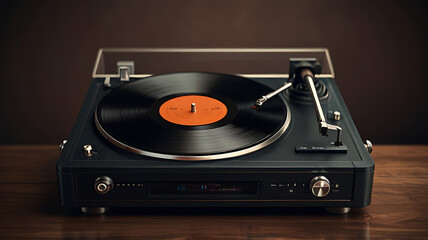 Fototapeta premium A vintage record player turning into a compact digital music player, showcasing the evolution of music technology