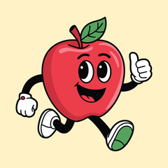 Happy Running Apple Character Giving Thumbs Up Illustration