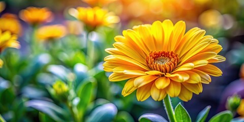 Obraz premium Close-up of a vibrant yellow flower blooming in a garden, yellow, flower, macro, close-up, vibrant, blooming, garden, nature, plant