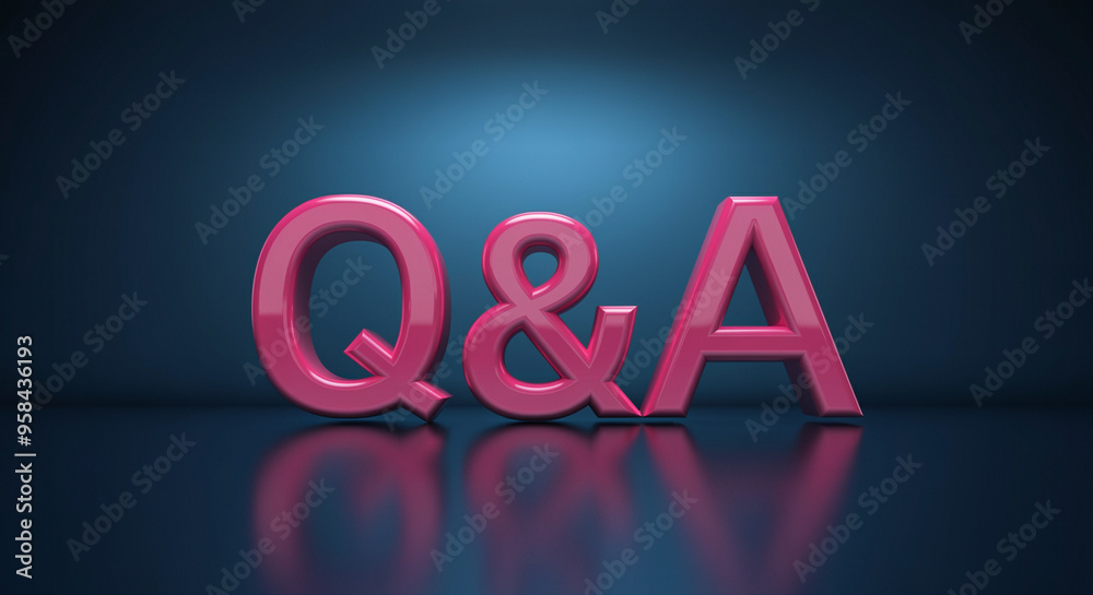 Poster q&a text with vibrant letters and reflective surface showcasing question and answer concept