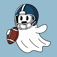 Cartoon Ghost Football Player with Helmet and Ball