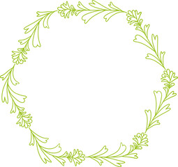 Decorative Floral Wreath Line Illustration
