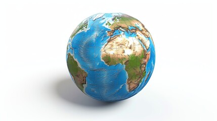 A 3D rendering of the Earth on a white background.