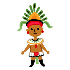 Cartoon maya man. Bright color vector illustration isolated on a white background