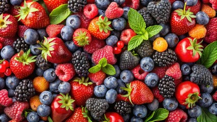 Fototapeta premium Fresh assorted berries isolated on a background, berries, fresh, assorted, vibrant, colorful, healthy, fruity,background