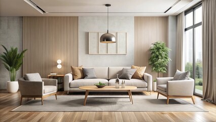Modern living room with minimalist furniture and neutral color scheme, modern, living room, interior, minimalist