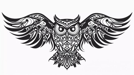Obraz premium fully tribal art tattoo of owl bird in black and white