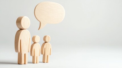 Wooden figures representing conversation and communication, highlighting relationships and dialogue between individuals.