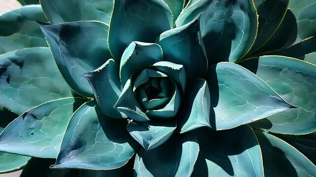Top view of green cactus, Close up agave cactus, Abstract shapes and lines of succulent leaves	