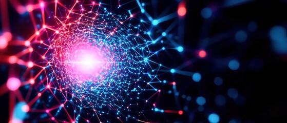 Obraz premium Twisting vortex of dynamic 3D polygons, forming a gateway to digital dimensions, glowing edges and geometric patterns drawing the viewer into a digital world