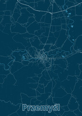 Przemysl, Poland artistic blueprint poster map