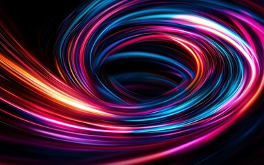 Vibrant abstract swirl with colorful light trails creating an energetic atmosphere, perfect for modern design and digital media.