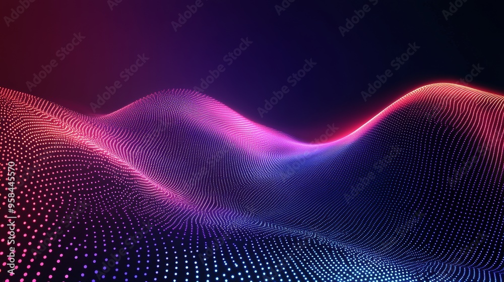 Poster abstract modern background with retro 80's glowing dots in 3d on dark background. digital backdrop w