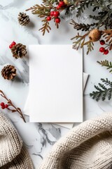 Blank Holiday Card with Festive Christmas Decorations and Lights