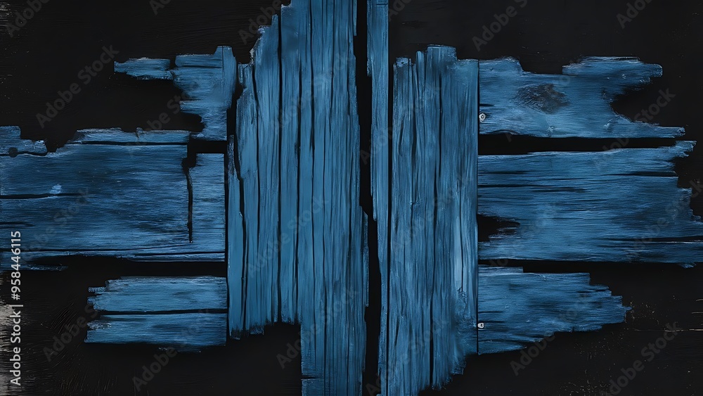 Poster dark blue shabby wooden background on black