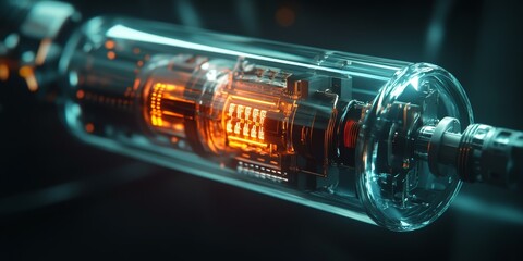 Glowing orange digits in a glass tube.