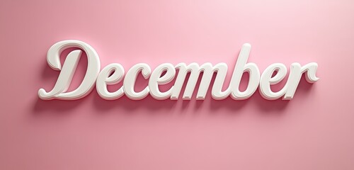 December in white text on a soft pink background