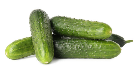 Pile of fresh cucumbers isolated on white