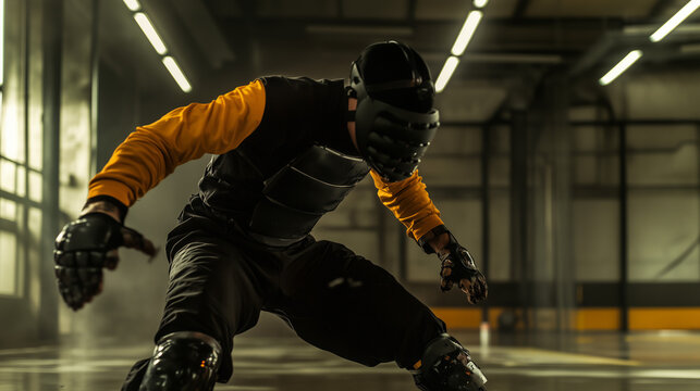 Stunt Performer Rehearsing a Fight Scene with Protective Gear