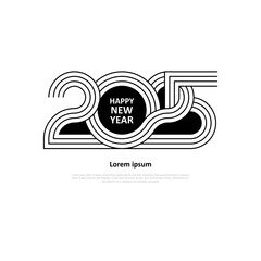 2025 Happ New Year graphic design. Abstract line style number on white background