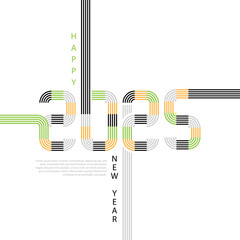 2025 Happ New Year graphic design. Abstract line style number on white background