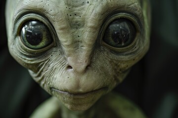 Obraz premium Gray alien race. Close up on her silver face and big black eyes. Extraterrestrial creature