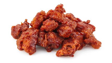 Heap of fried spicy chicken isolated on white background.