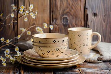Fototapeta premium Yellow family simple tableware