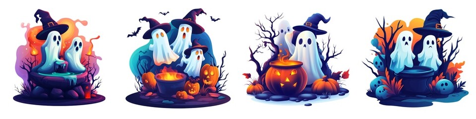 Charming Halloween ghosts with playful designs, perfect for seasonal decor or festive projects.