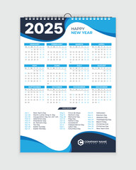 2025 Calendar - one page Wall Calendar - Single Page Calendar - 12 months Calendar - holidays calendar	