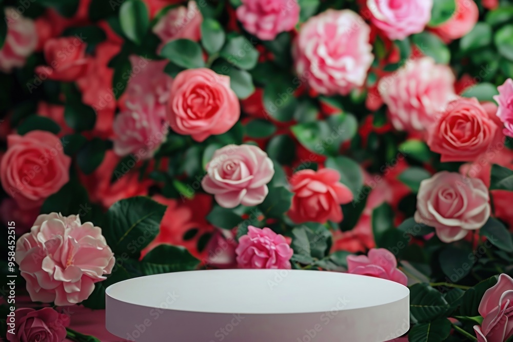 Sticker product podium backdrop rose flower plant.