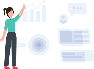 The girl is working on the development of the graph.