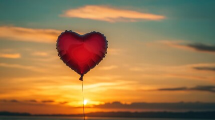 Fototapeta premium A close-up of a heart-shaped balloon floating against a sunset