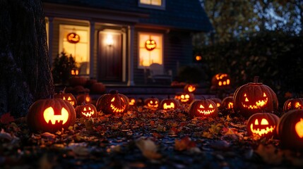 yard full of jack-o-lanterns